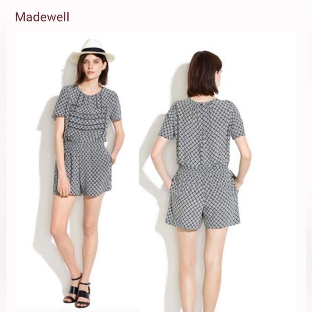 MADEWELL Romper Voyageur Silk with Pockets Small black white pattern